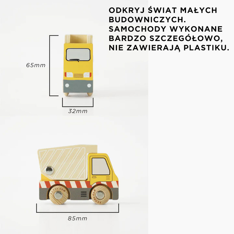 Drewniane maszyny budowlane zestaw, zabawka samochody dla dzieci Le Toy Van