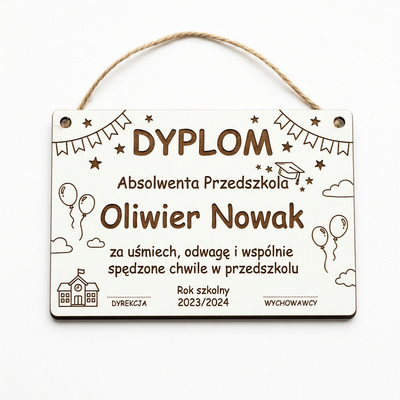 Personalizowany Dyplom Absolwent Przedszkola z Twoim Imieniem – Biały HDF
