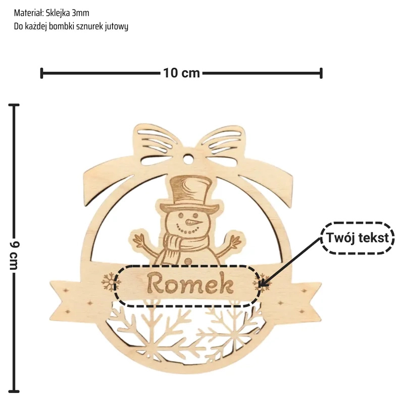 Bombka drewniania - Bałwanek - z twoim imieniem (grawer/personalizacja)