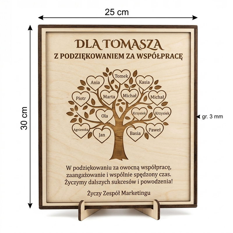 Personalizowana tabliczka podziękowanie za współpracę z Twoim grawerem – Drewno
