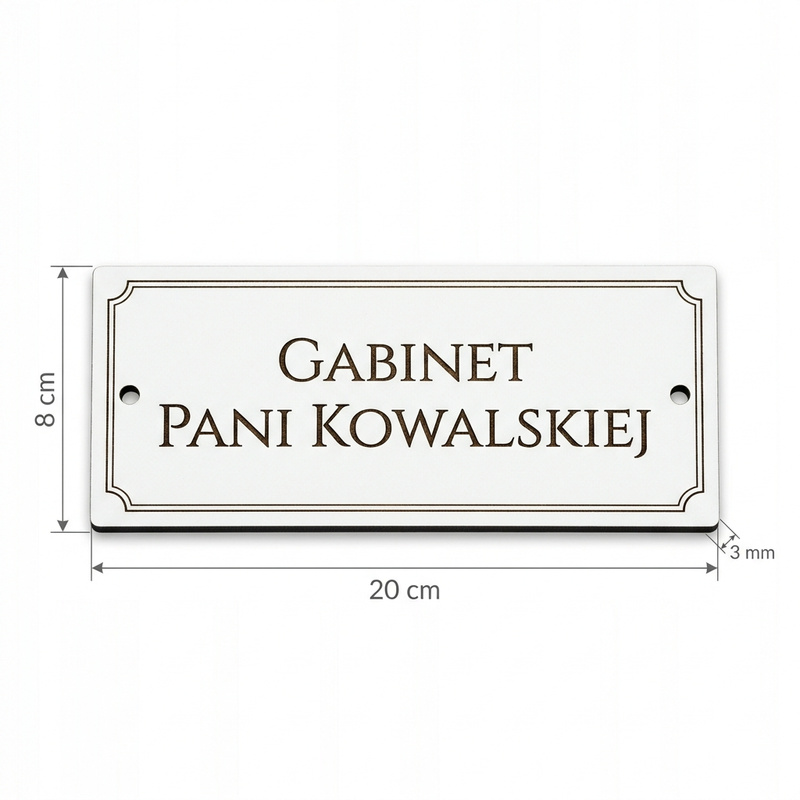 Biała Tabliczka na Drzwi do Gabinetu Nauczyciela z Twoim Napisem – HDF 20x8 cm