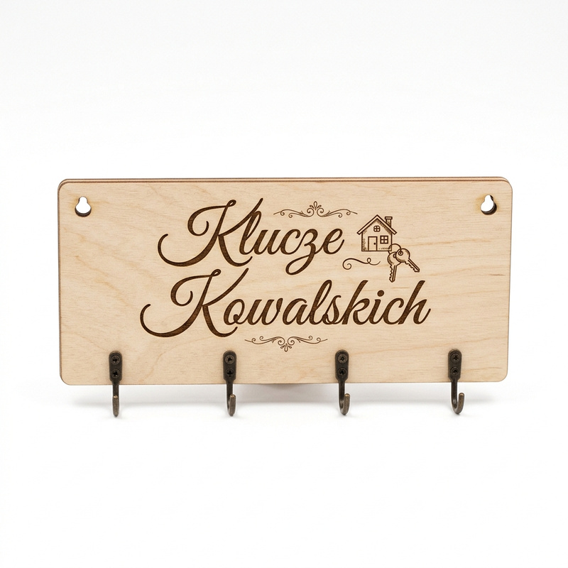 Personalizowany wieszak na klucze ze sklejki z Twoim nazwiskiem Drewniany Wiking