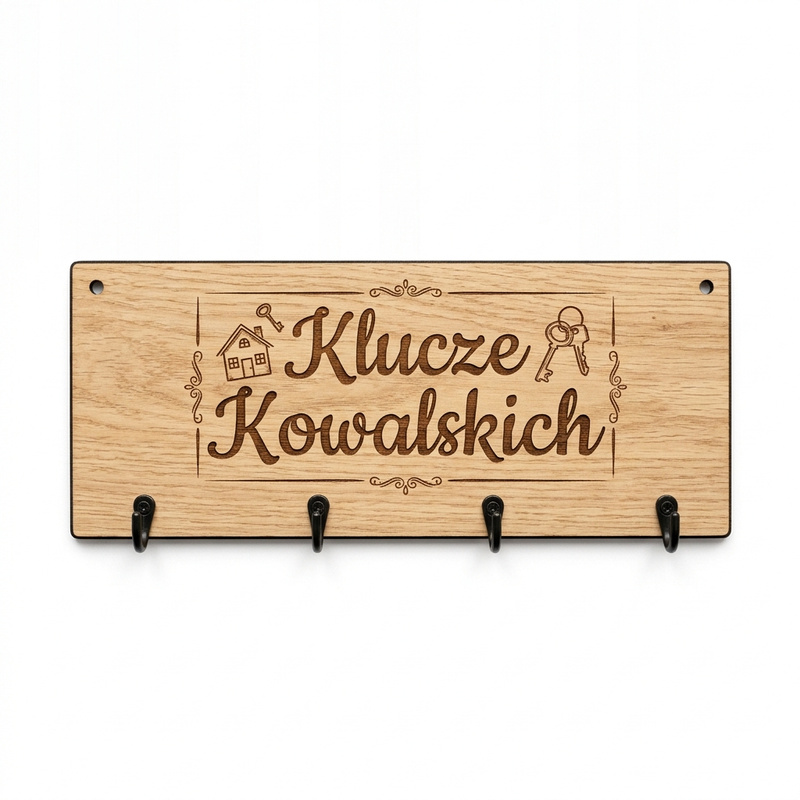 Wieszak na klucze ścienny personalizowany z Twoim nazwiskiem HDF dąb