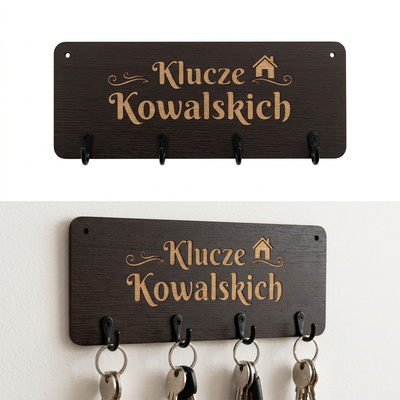 Personalizowany wieszak na klucze HDF wenge z Twoim napisem