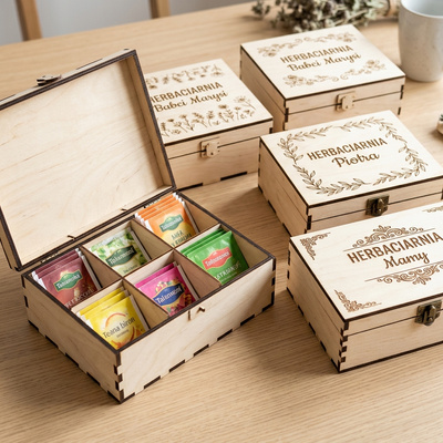 Skrzynka na herbatę z Twoim imieniem – personalizowany organizer 6 komór