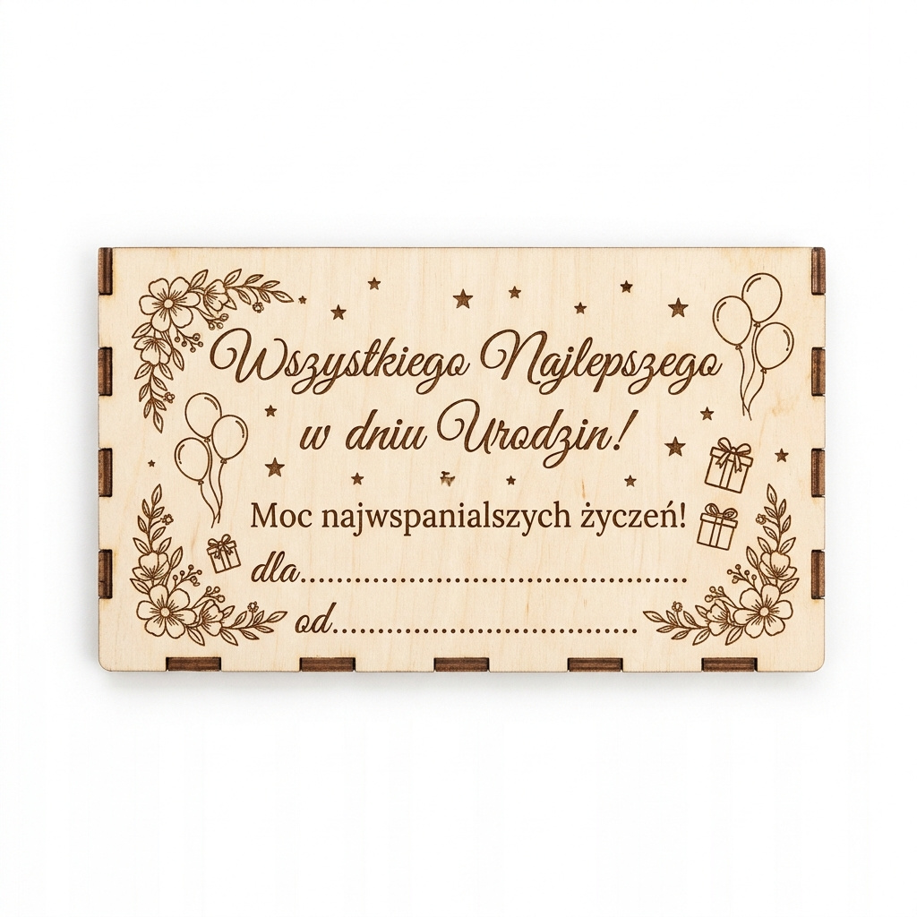 Personalizowana drewniana koperta na urodziny z Twoim napisem
