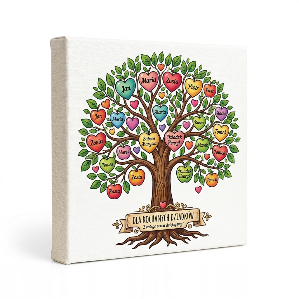 Personalizowane Drzewo Rodzinne na Płótnie z Twoimi Imionami i Dedykacją 20x20 cm