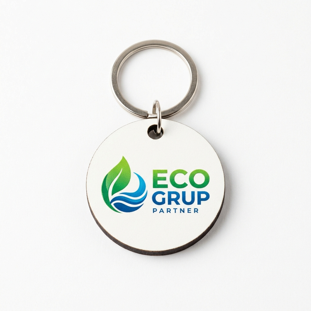 Personalizowany brelok firmowy z Twoim logo – biały HDF z nadrukiem UV