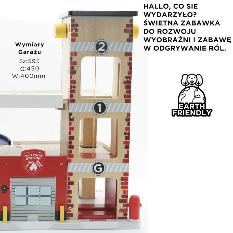 Drewniany garaż wielopoziomowy służby ratunkowe, zabawka, dzieci Le Toy Van