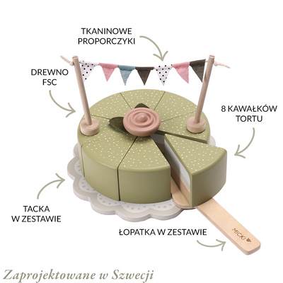 Drewniany tort, układanka, klocki dla dzieci, zabawka, gotowanie, Micki