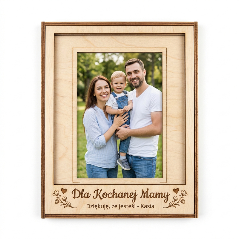 Pionowa ramka na zdjęcie 10x15 z Twoją dedykacją – personalizowana z drewna
