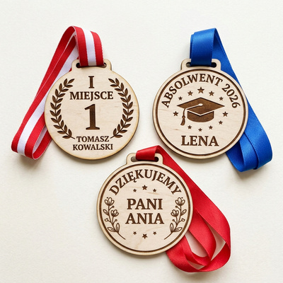 Drewniany medal za I miejsce z Twoim napisem i imieniem zwycięzcy