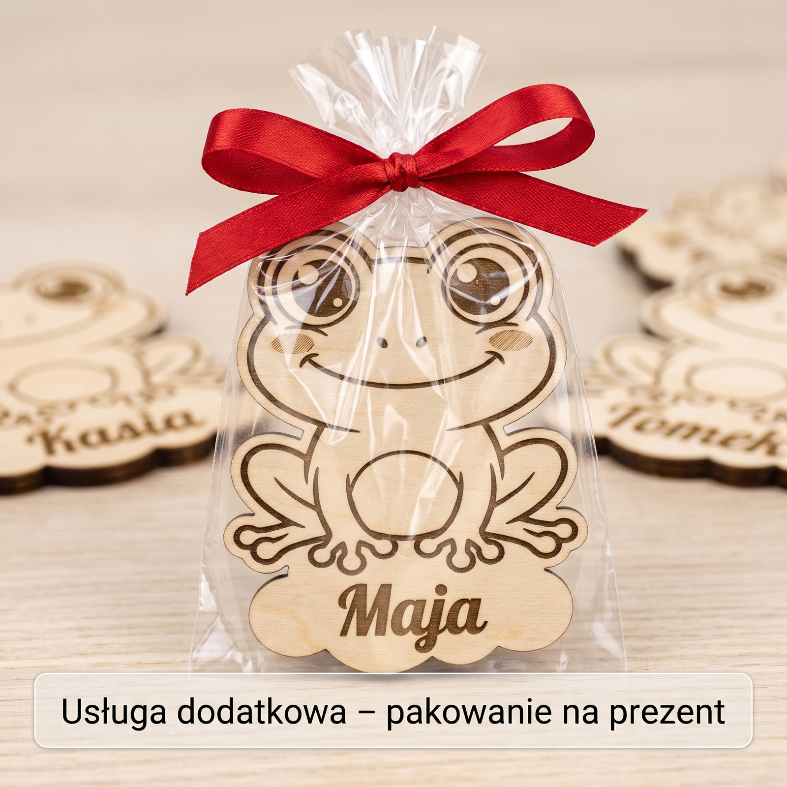 Pakowanie magnesu drewnianego żabka