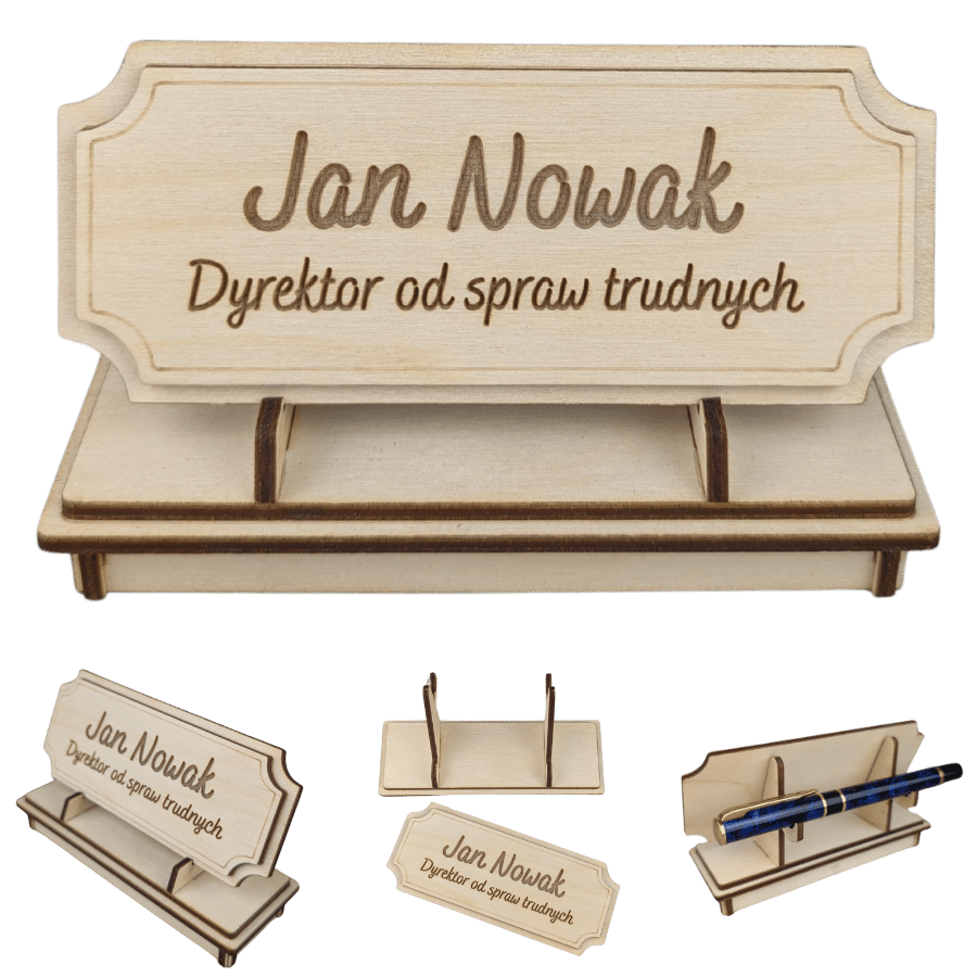 Tabliczka na biurko - Personalizowana - "Znak Jarla" Naturalne drewno