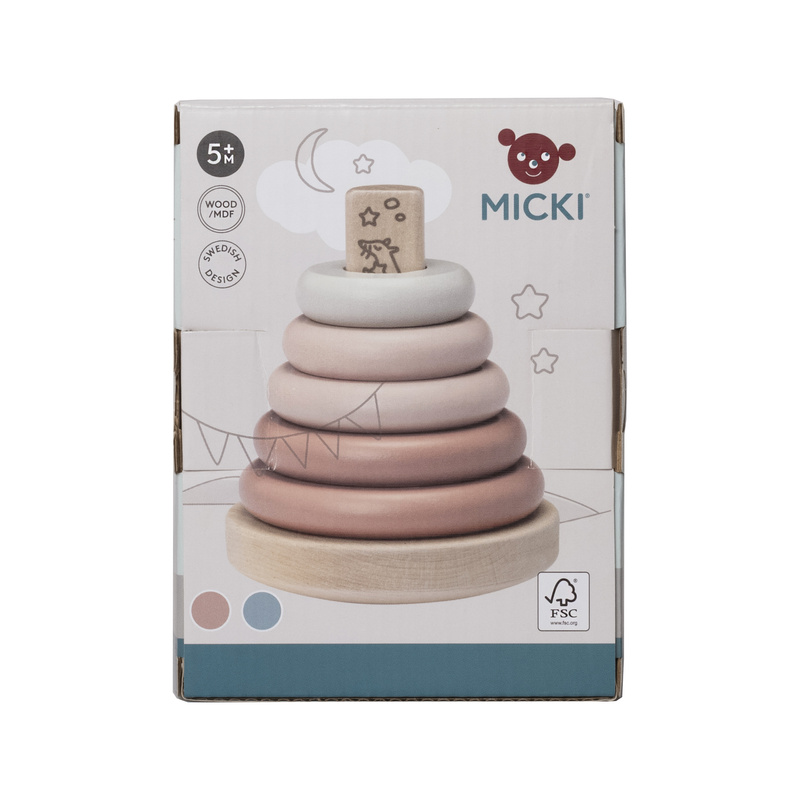 Drewniana układanka różowa piramida, zabawka nakładanka, kółka nauka, Micki