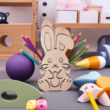 Wooden crayon organizer for boy with dedication Rabbit