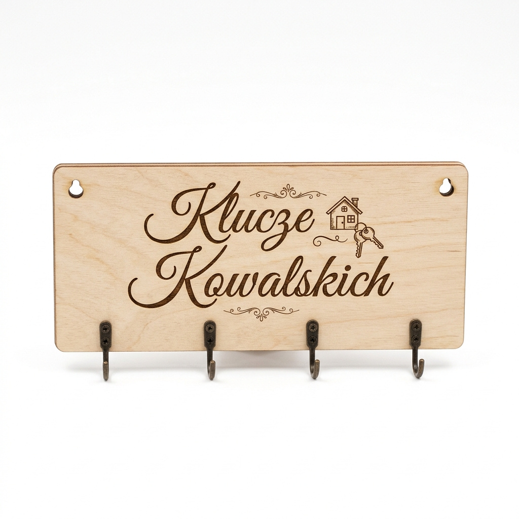 Personalizowany wieszak na klucze ze sklejki z Twoim nazwiskiem Drewniany Wiking