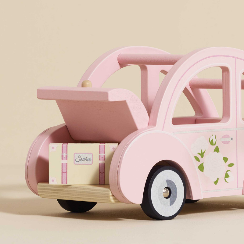 Drewniany różowy samochód retro Sophie, zabawka dla dzieci, auto Le Toy Van