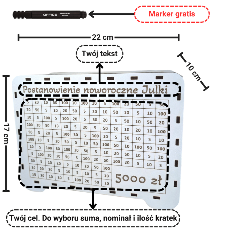 Moneybox "Bielik" with a target to cross out. Your Challenge / Tracker + gratis