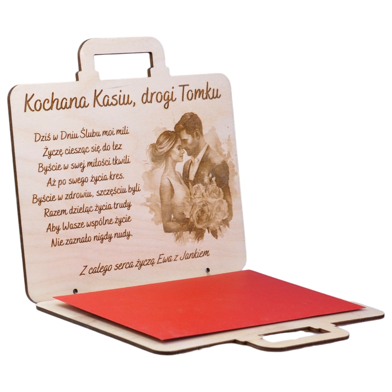 Koperta na pieniądze z okazji Ślubu - drewniana z grawerem