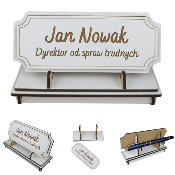 Tabliczka na biurko - Personalizowana - "Znak Jarla" Biała