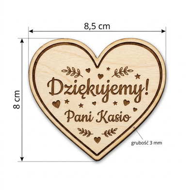Drewniany magnes Serce – personalizowane podziękowanie dla nauczyciela z imieniem