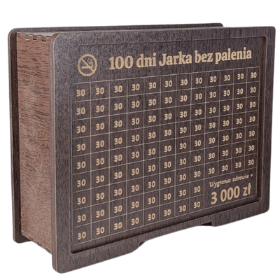 Skarbonka wykreślana "Rzuć palenie" - personalizowana, z twoim celem i kwotą. Wenge