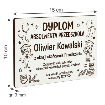 Personalizowany Dyplom Absolwent Przedszkola z Twoim Imieniem – Biały HDF