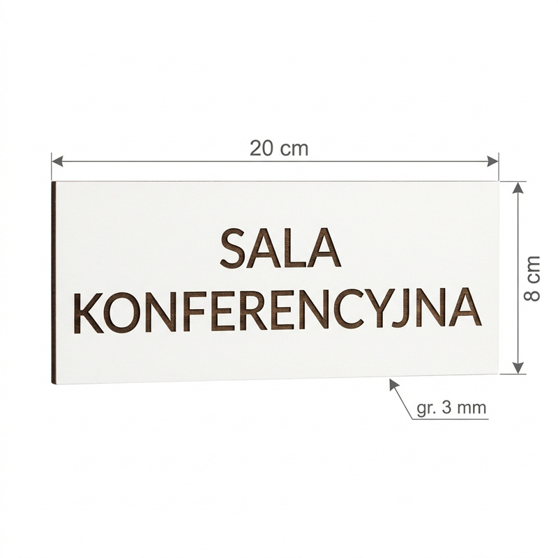 Biała Tabliczka na Drzwi Biurowe z Twoim Napisem – Gabinet, Sala Konferencyjna 20x8 cm