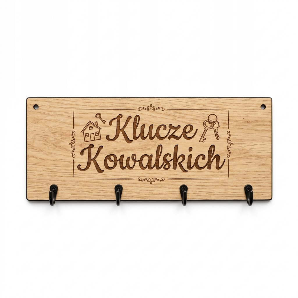 Wieszak na klucze ścienny personalizowany z Twoim nazwiskiem HDF dąb