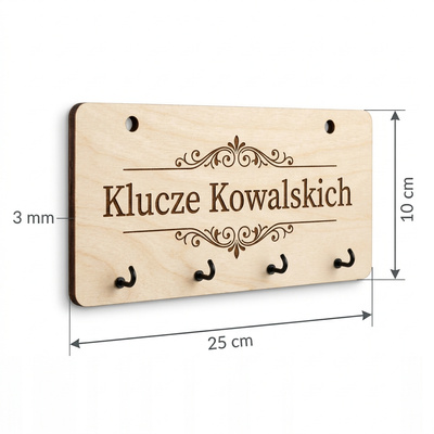 Personalizowany wieszak na klucze ze sklejki z Twoim nazwiskiem Drewniany Wiking