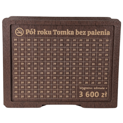 Skarbonka wykreślana "Rzuć palenie" - personalizowana, z twoim celem i kwotą. Wenge