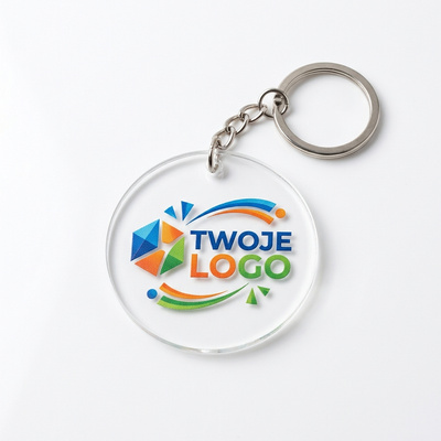 Personalizowany brelok reklamowy z Twoim logo – przezroczysta plexi z nadrukiem UV