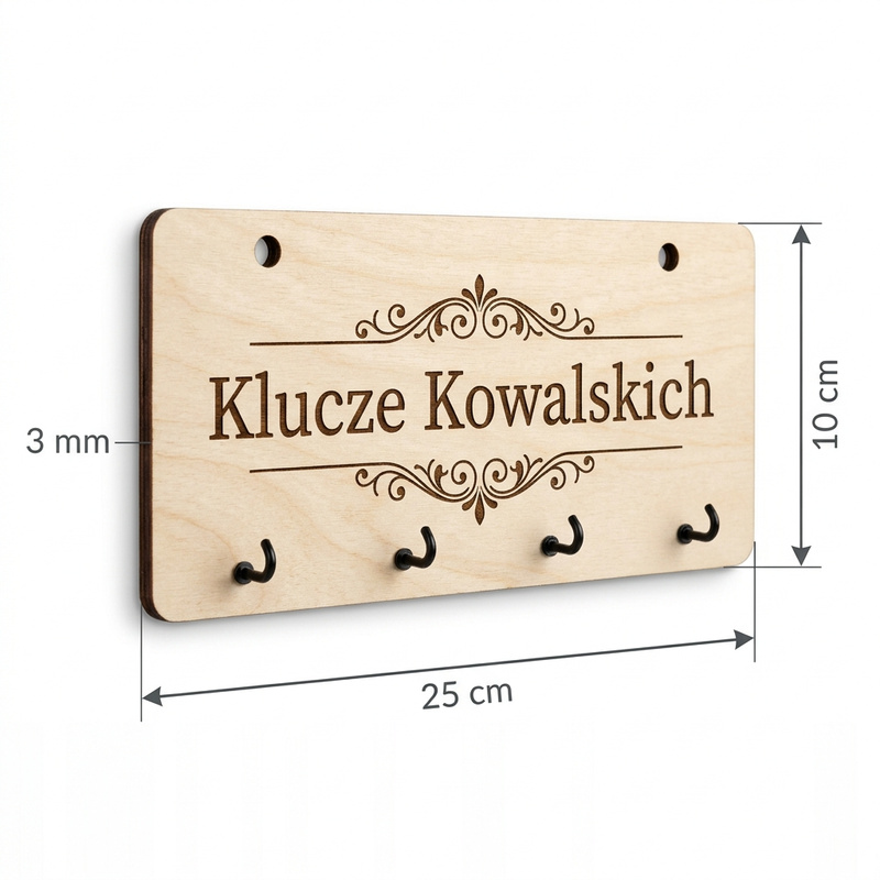 Personalizowany wieszak na klucze ze sklejki z Twoim nazwiskiem Drewniany Wiking