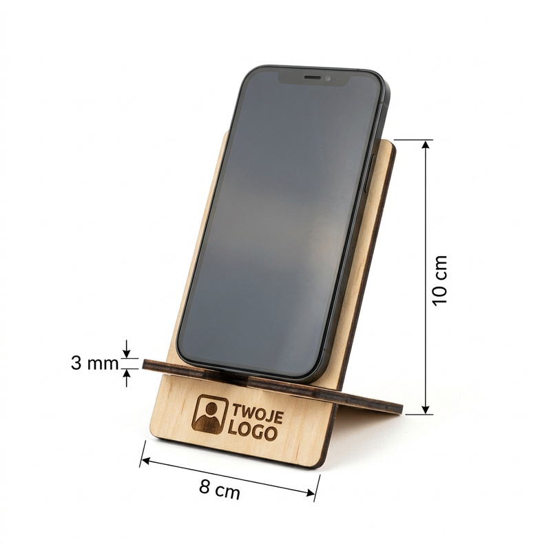 Drewniana podstawka pod telefon z Twoim logo personalizowana – grawer