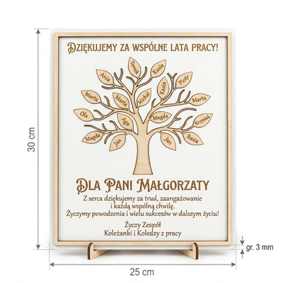Biała personalizowana tabliczka podziękowanie za pracę z Twoim napisem i imionami
