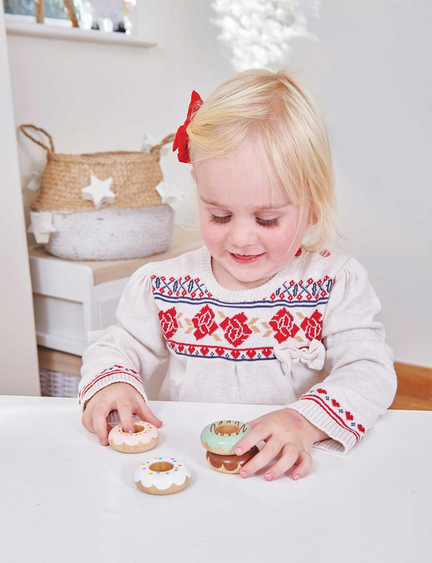 Drewniane pączki zestaw, zabawka donut, gotowanie, cukiernia, Le Toy Van