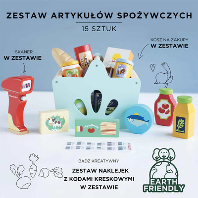 Drewniany koszyk z zakupami i skanerem dla dzieci zabawa w sklep Le Toy Van