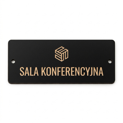 Czarna Tabliczka na Drzwi do Biura z Twoim Napisem i Logo UV – HDF 20x8 cm