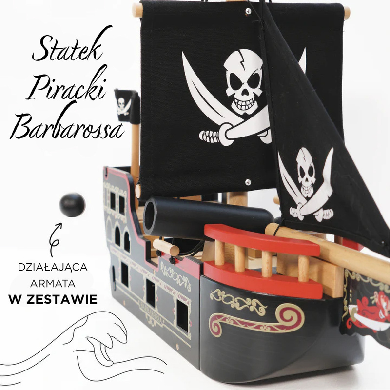 Drewniany statek piracki Barbarossa, zabawka dla dzieci, Le Toy Van