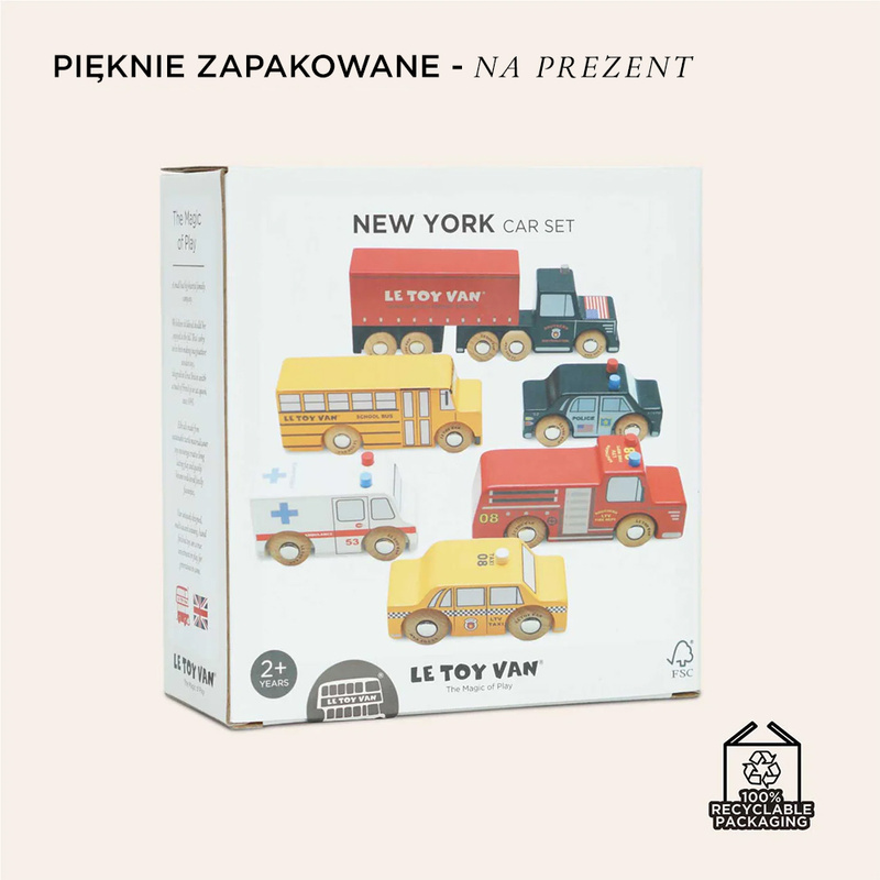 Drewniane samochody zestaw Nowy Jork, zabawka pojazdy dla dzieci Le Toy Van