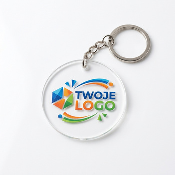 Personalizowany brelok reklamowy z Twoim logo – przezroczysta plexi z nadrukiem UV