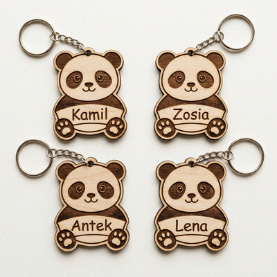 Drewniany Brelok z Twoim Imieniem Panda do Plecaka