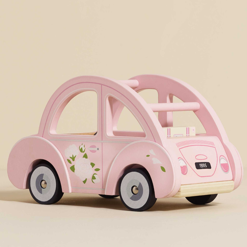 Drewniany różowy samochód retro Sophie, zabawka dla dzieci, auto Le Toy Van