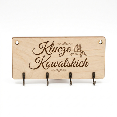 Personalizowany wieszak na klucze ze sklejki z Twoim nazwiskiem Drewniany Wiking