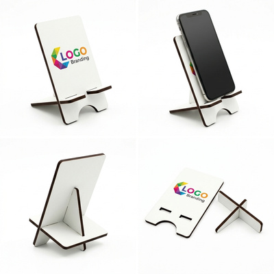 Biała podstawka pod telefon z Twoim kolorowym logo UV – personalizowany stojak biurkowy