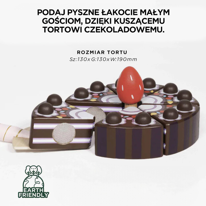 Drewniany tort czekoladowy, zabawka dla dzieci, odgrywanie ról, Le Toy Van
