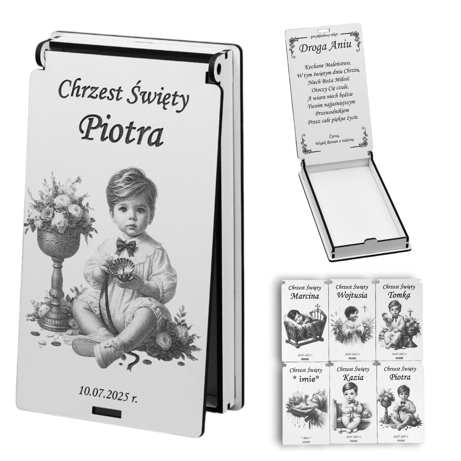 Pudełko personalizowane na pieniądze z okazji Chrztu Świętego dla chłopczyka - różne wzory