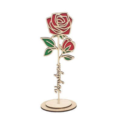  Wooden flower red rose with name 