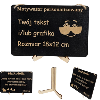 Tabliczka grawer "Motywator" - 18x12 cm - Czarna na prezent z gratisem